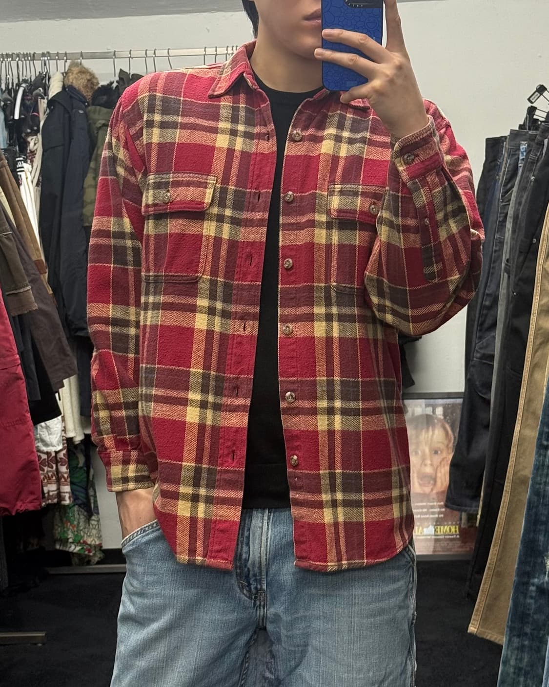 필드&스트림 플란넬 타탄 체크 워크 셔츠 코튼 레드 오버핏 에스닉 웨스턴 상품이미지1