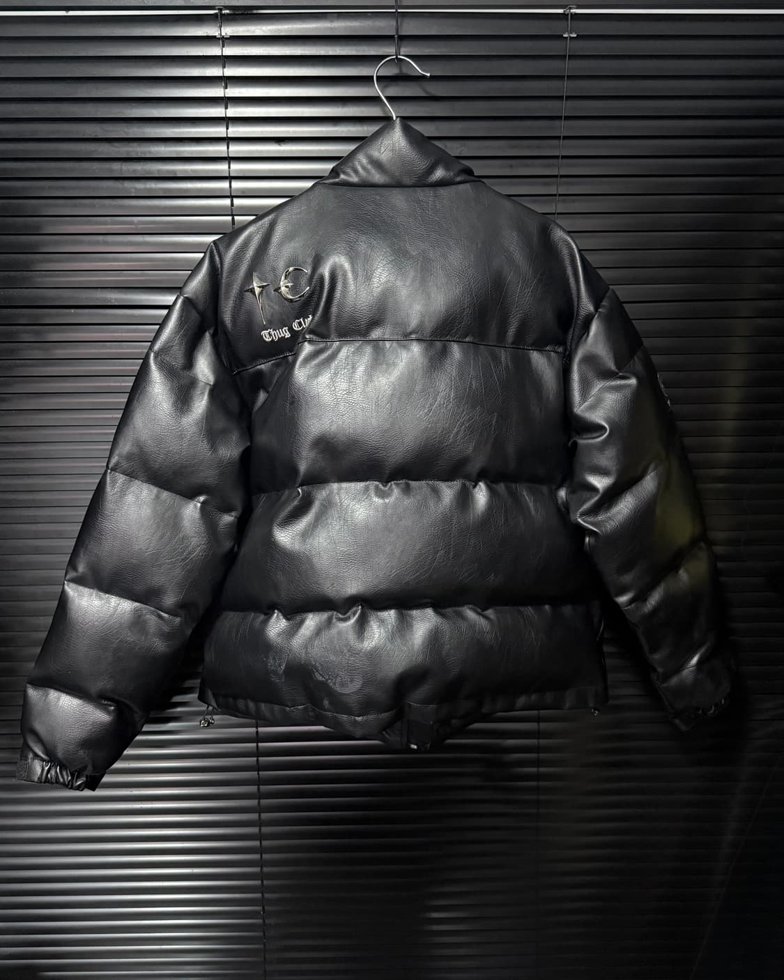 떠그클럽 가죽 레더 퍼퍼 자켓 크롭 패딩 블랙 2 사이즈 100 펑크 상품이미지6