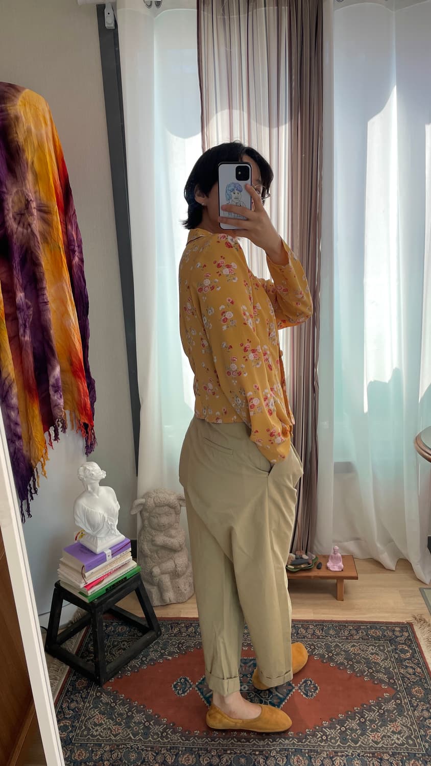 머스타드 옐로우 플라워 블라우스 일본 빈티지 상품이미지3