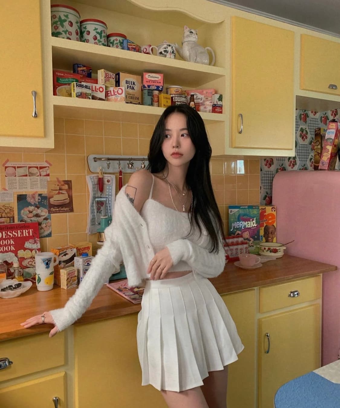 [새상품]페일제이드 퍼지 퍼가디건&퍼나시 세트 화이트 상품이미지5