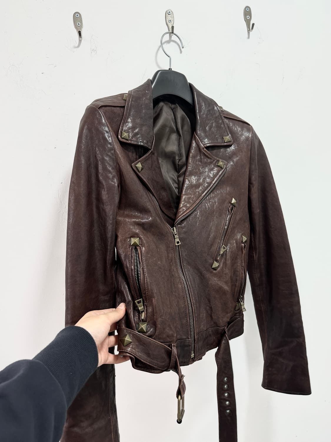 Lambs leather gold stud buttoned jacket 상품이미지3