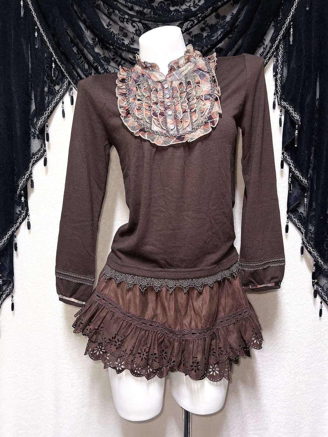 엑시즈팜 라떼갸루 로맨틱 체크 왕리본 레이스 로걀탑 핀터 공겜 너드 상품이미지7