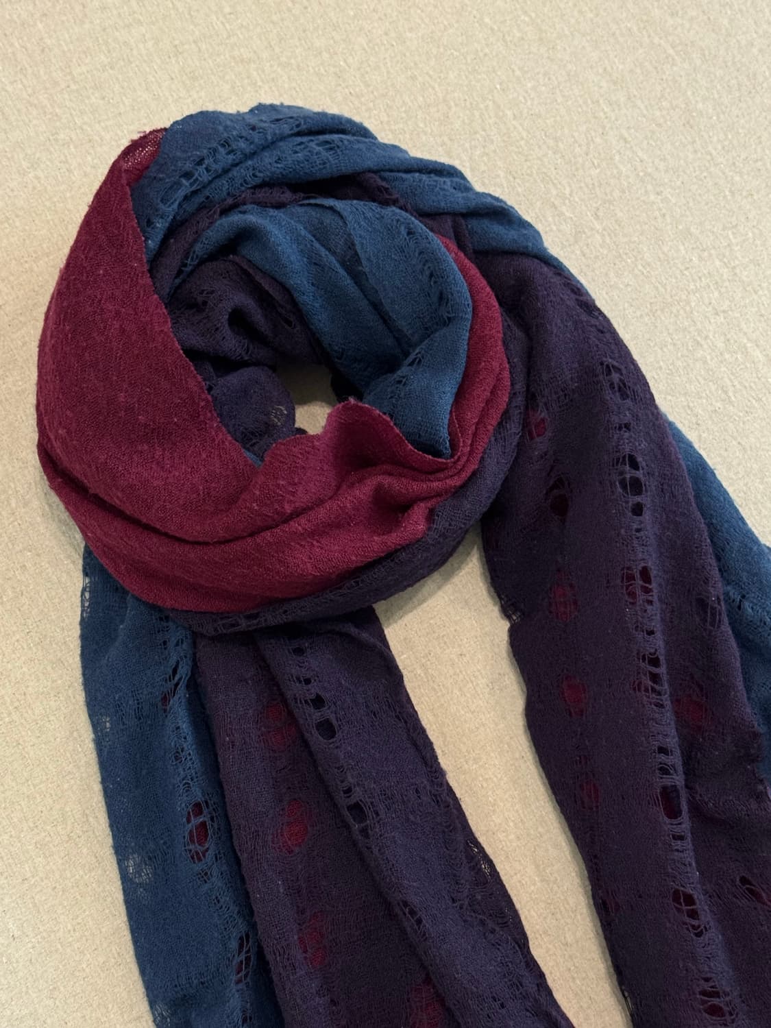 요지야마모토 트라이 컬러 레이어드 울 머플러 상품이미지3