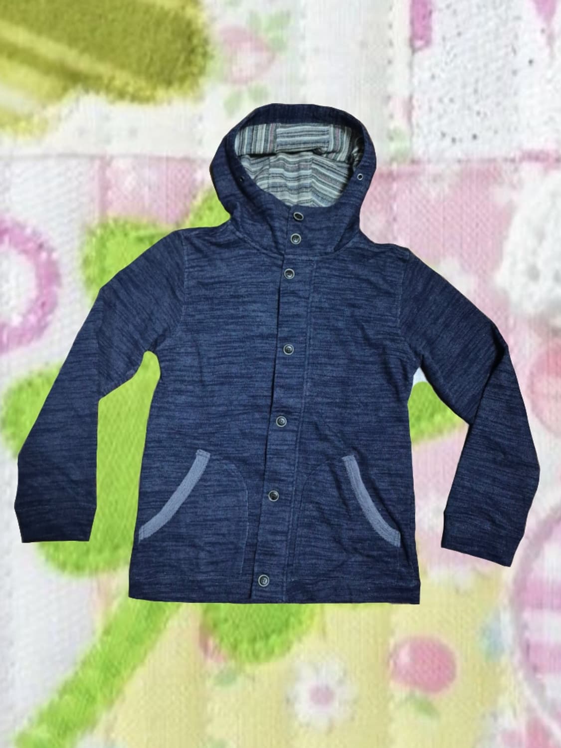 빈티지 모리걸 아오이유우 스트라이프 네이비 후드 버튼 자켓 상품이미지1