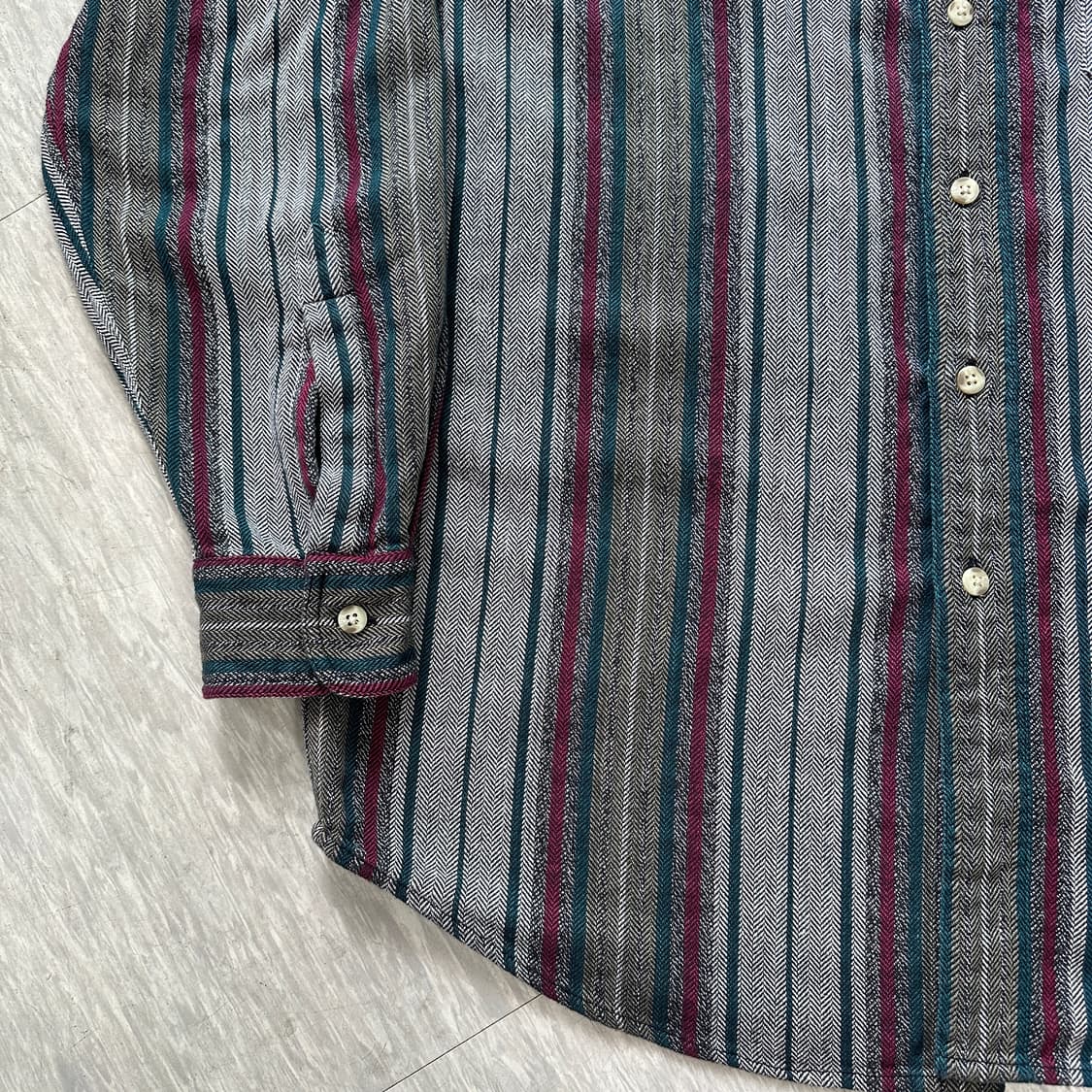 90s L.L.Bean 엘엘빈 스트라이프 헤링본 플라넬 코튼 셔츠  상품이미지5