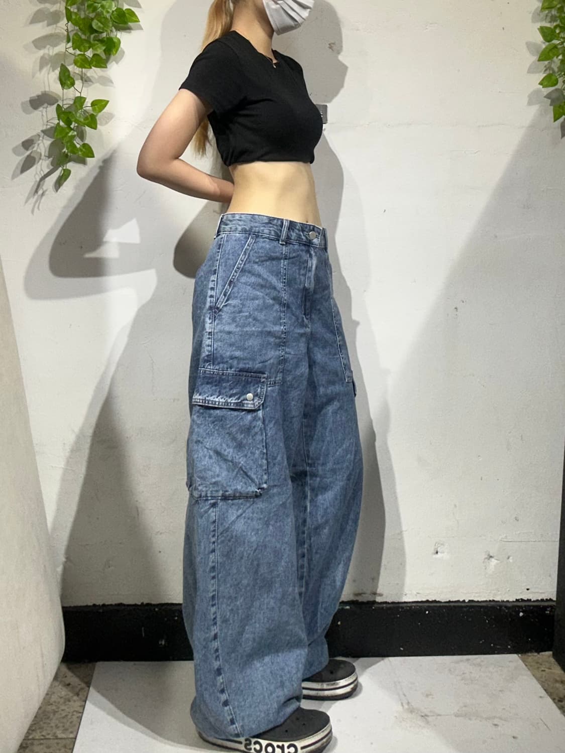 일본 빈티지 중청 데님 카고 와이드 청 카고 팬츠 XL 상품이미지1