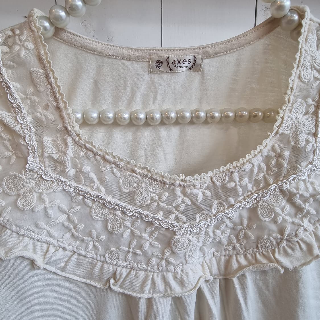 axes 레이스 블라우스 아이보리 반팔 상품이미지2