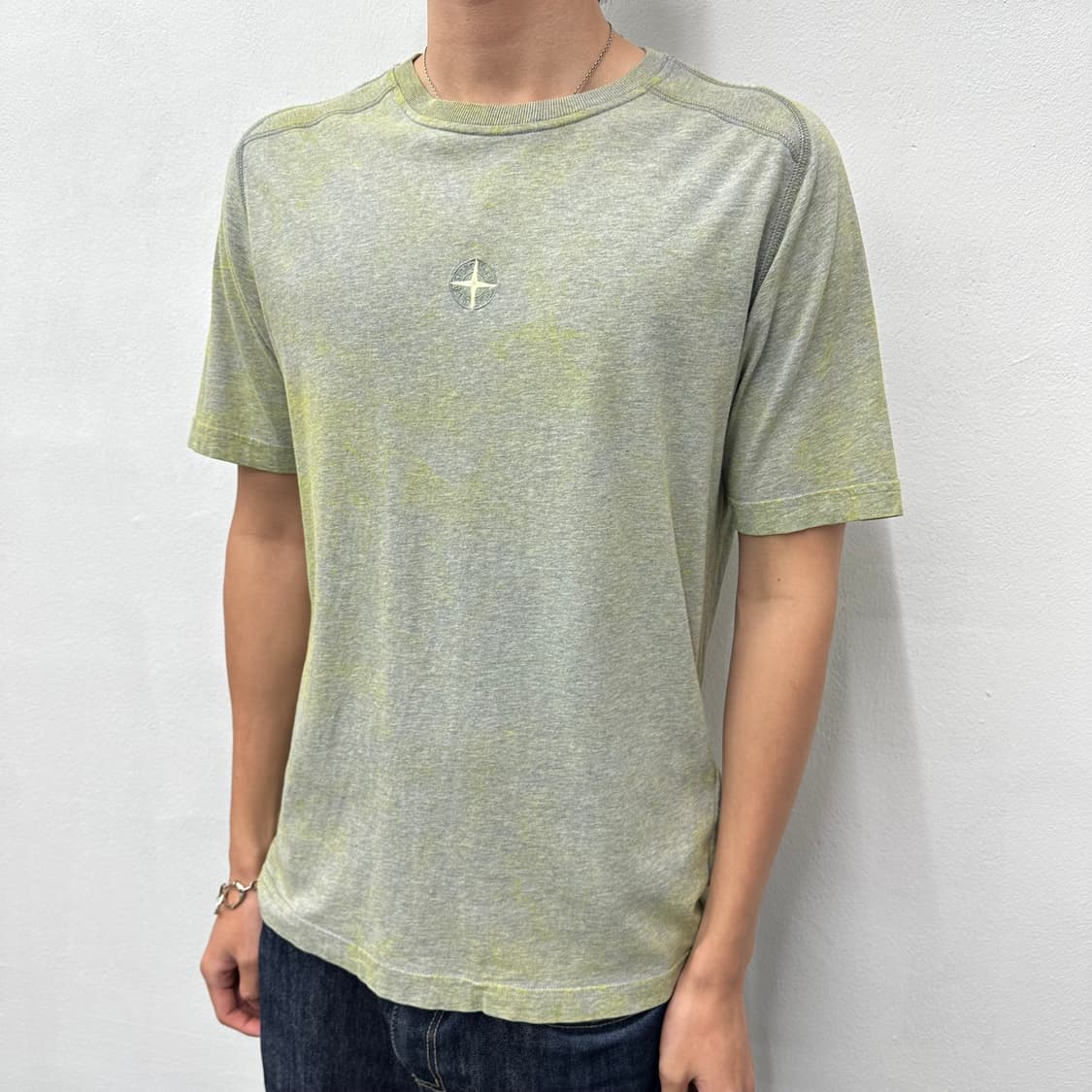 Stone Island 빈티지 워싱 카키 반팔 티셔츠 상품이미지1