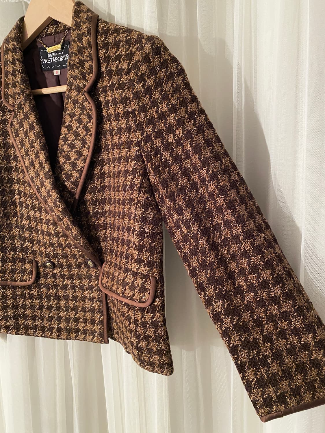 Retro Houndstooth Chocolate Check Jacket 상품이미지4