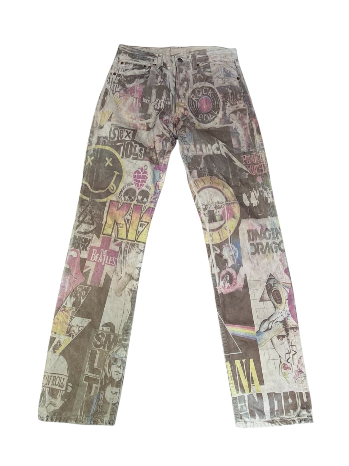 빈티지 90s 리바이스 501 락밴드 프린팅 커스텀 팬츠 31/34 상품이미지1
