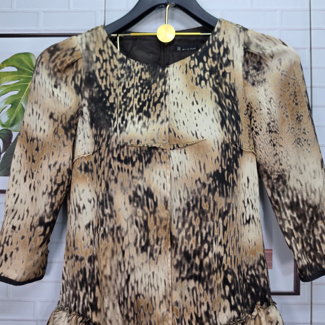 잇미샤 레오파드 패턴 캉캉 7부 긴팔 미니 원피스 드레스 55사이즈 상품이미지2