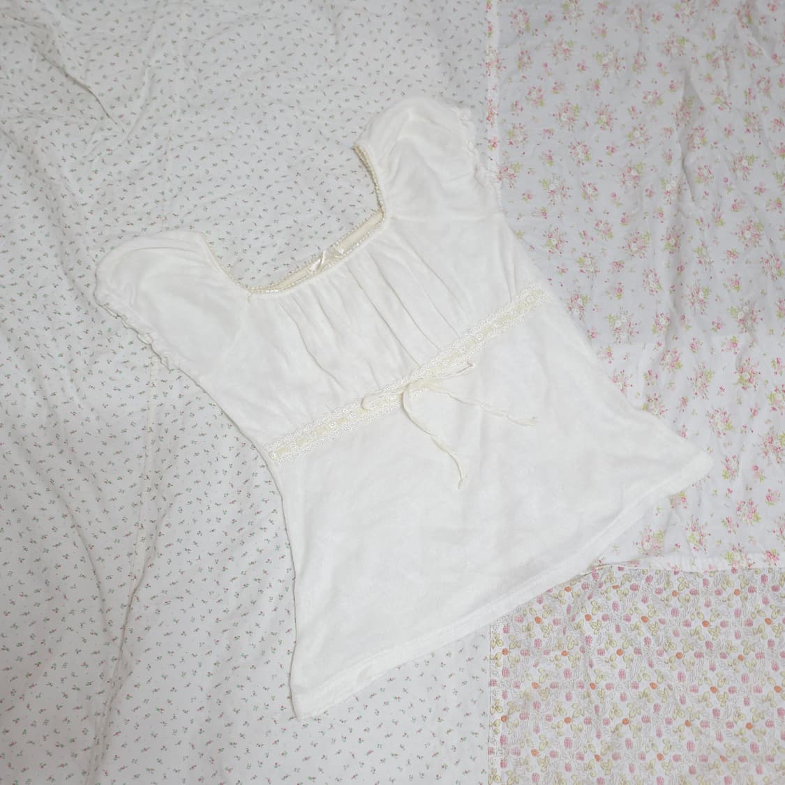 빈티지  화이트 리본 레이스 딱붙 로걀탑 히메갸루 풀문 리즈리사 상품이미지4