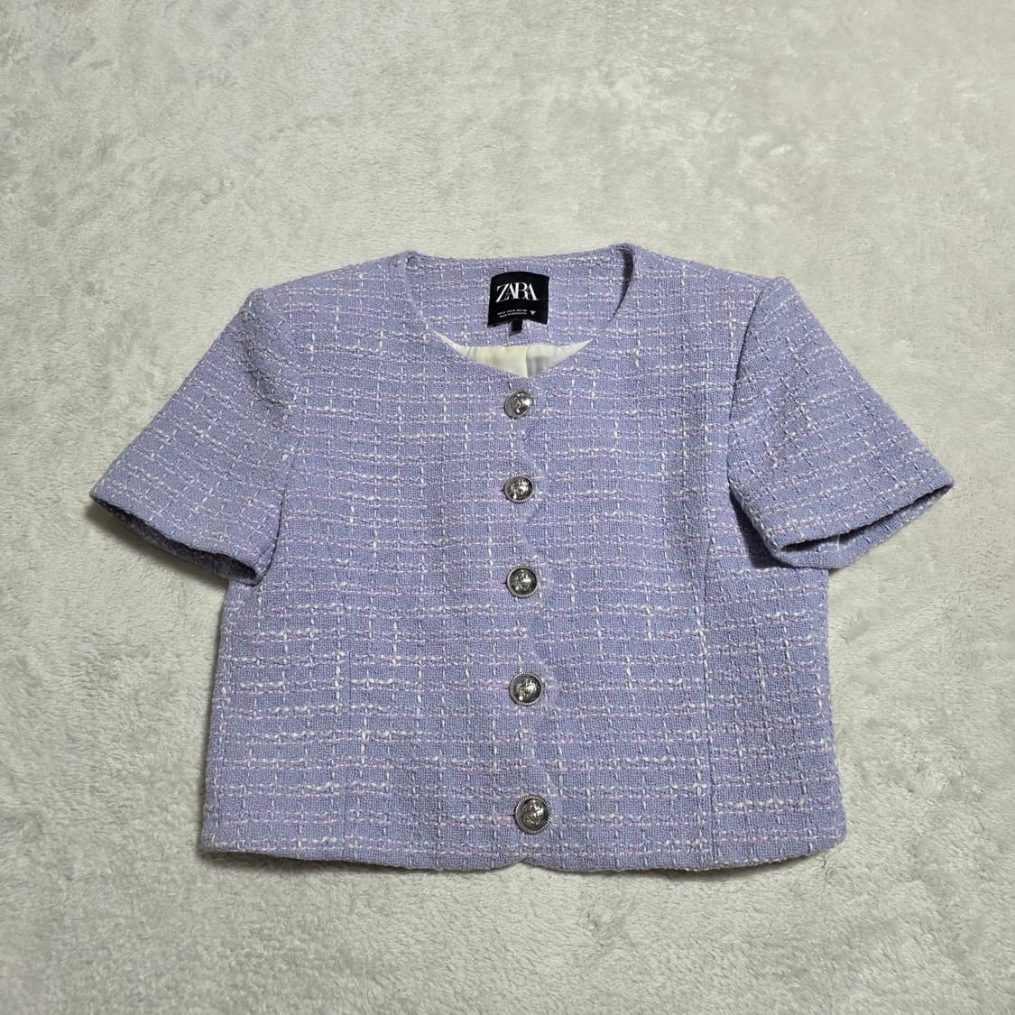 (S)여성 자라 트위드 반팔 자켓 퍼플 상품이미지1