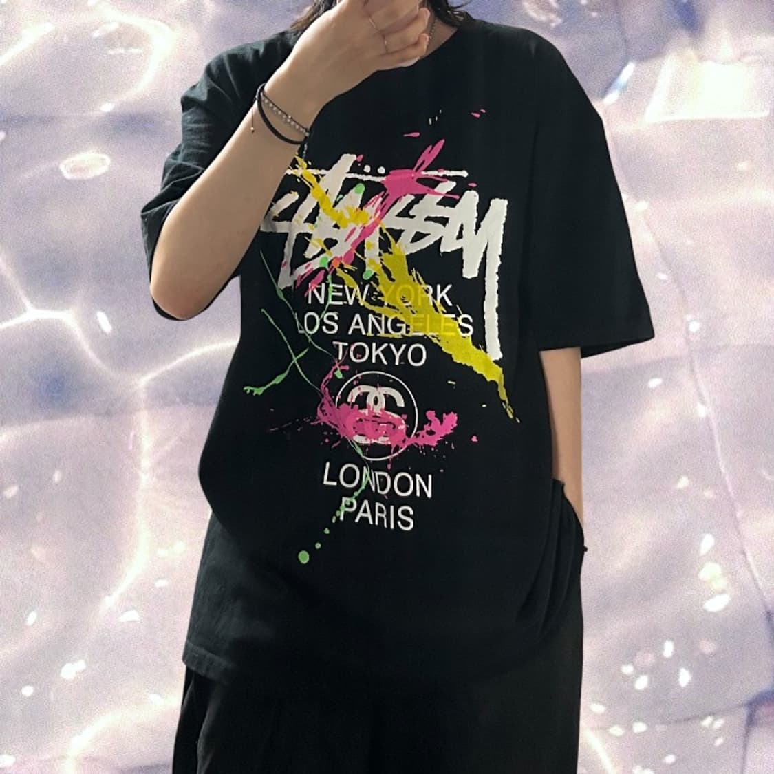 스투시 월드투어 페인트 페인팅 반팔 티셔츠 블랙 XL 상품이미지2