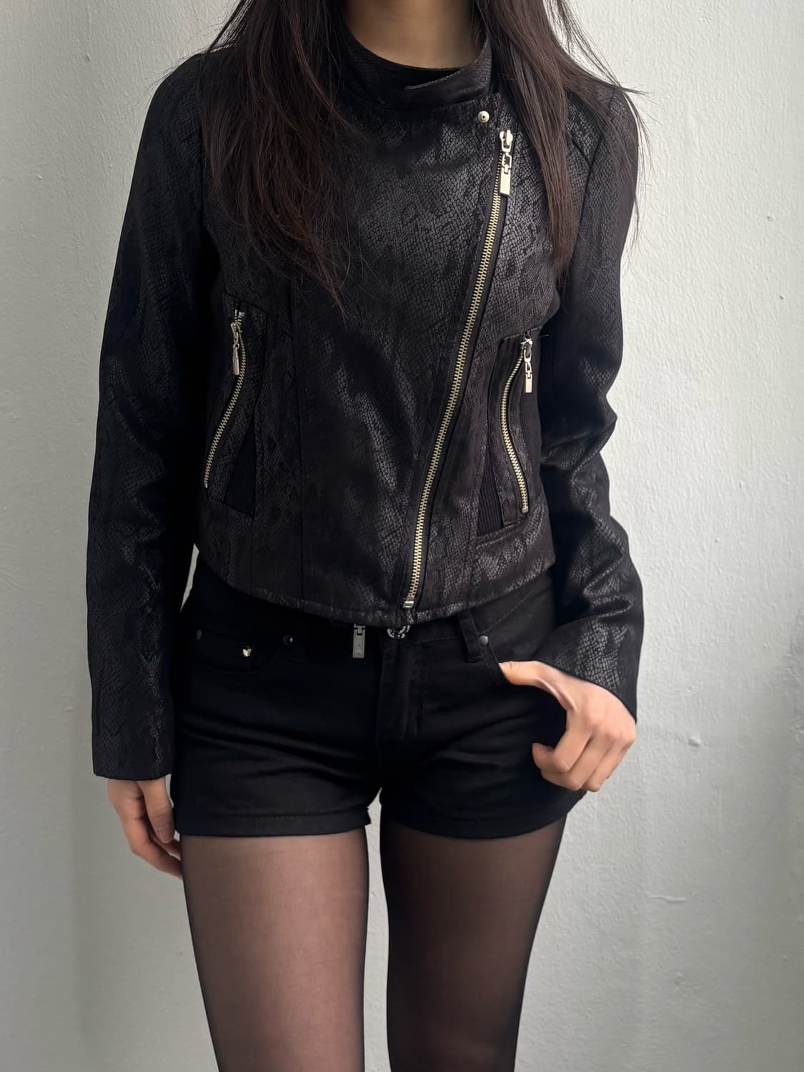 Vintage Black Crop Rider Jacket 상품이미지4