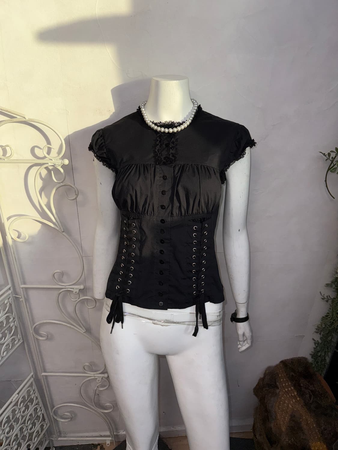 Black shirring corset laceup button bl 상품이미지6