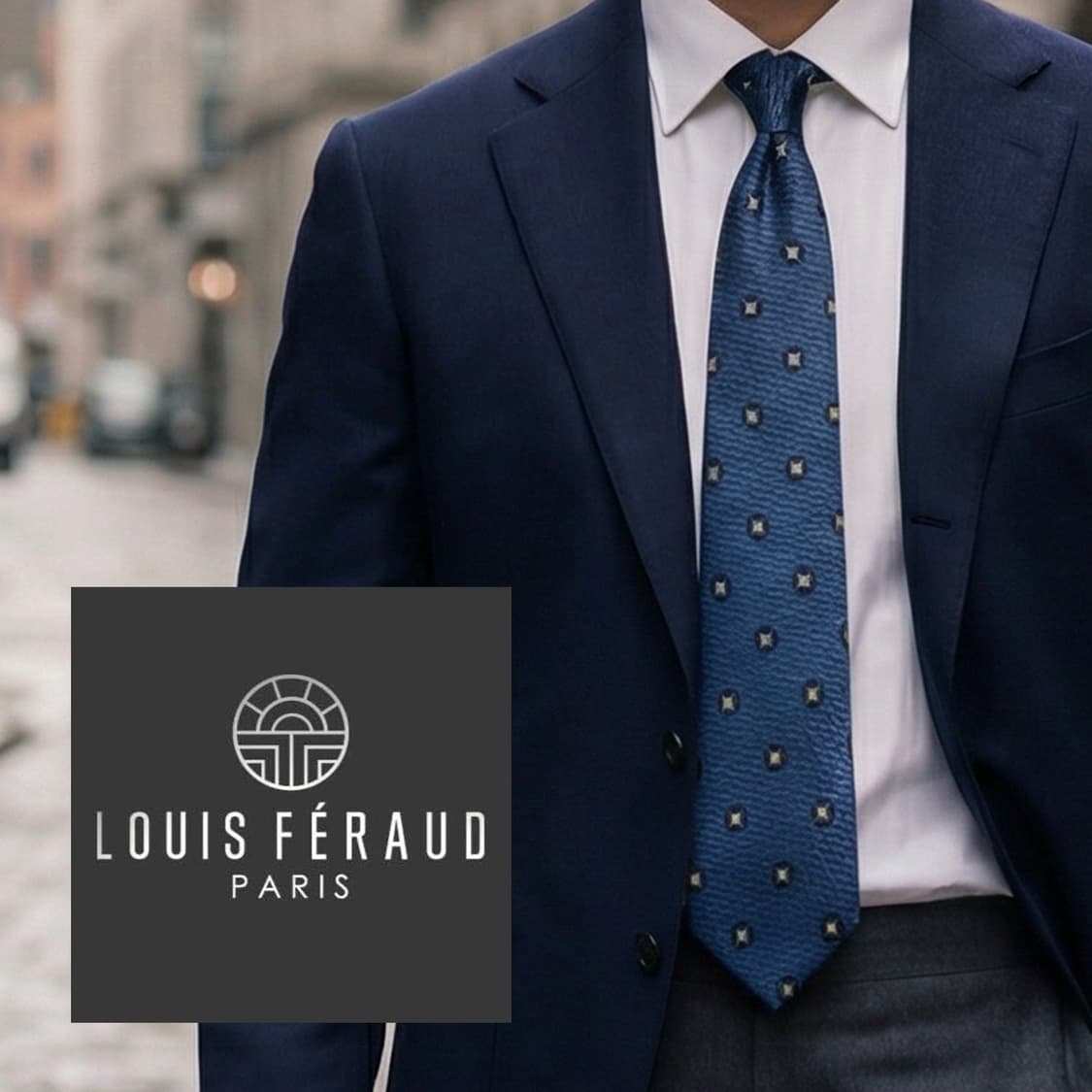 루이 페로 실크 네이비 패턴 넥타이 9.4cm A+등급 A19692 상품이미지1