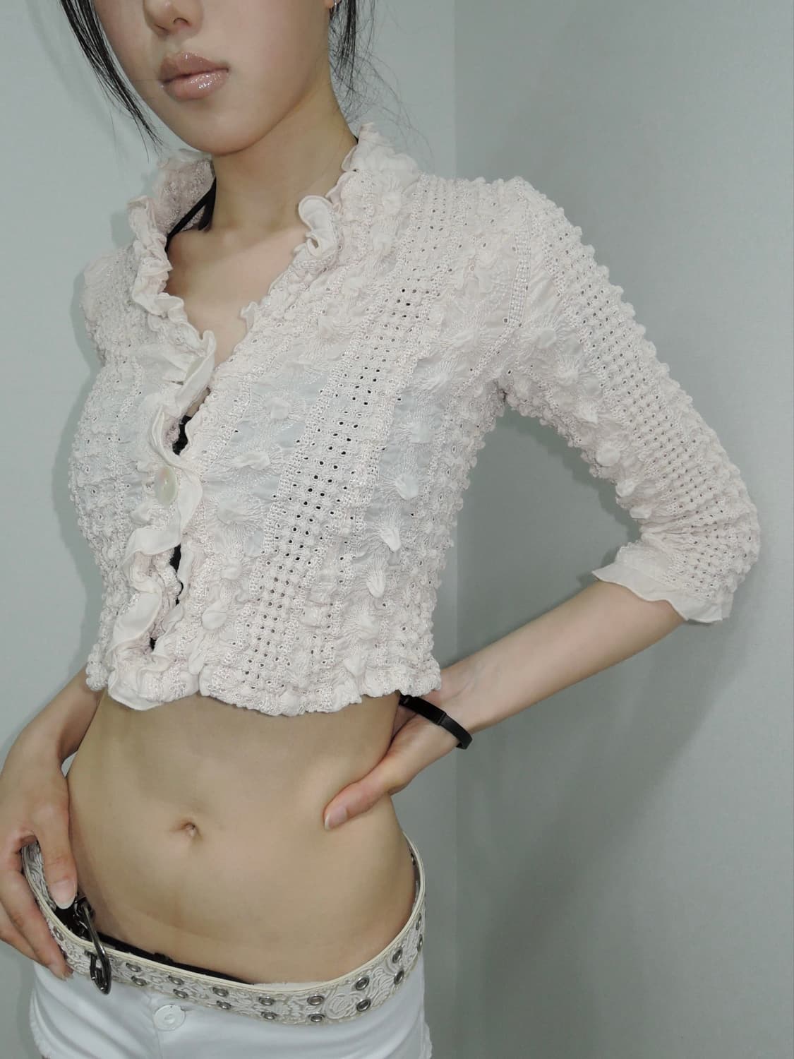 Crinkle-Texture Ruffle Detail Blouse 상품이미지2
