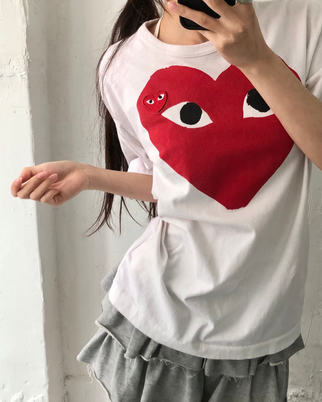 COMMEdesGARCONS 꼼데가르송 화이트컬러 레드 하트프린팅 티셔츠 상품이미지2