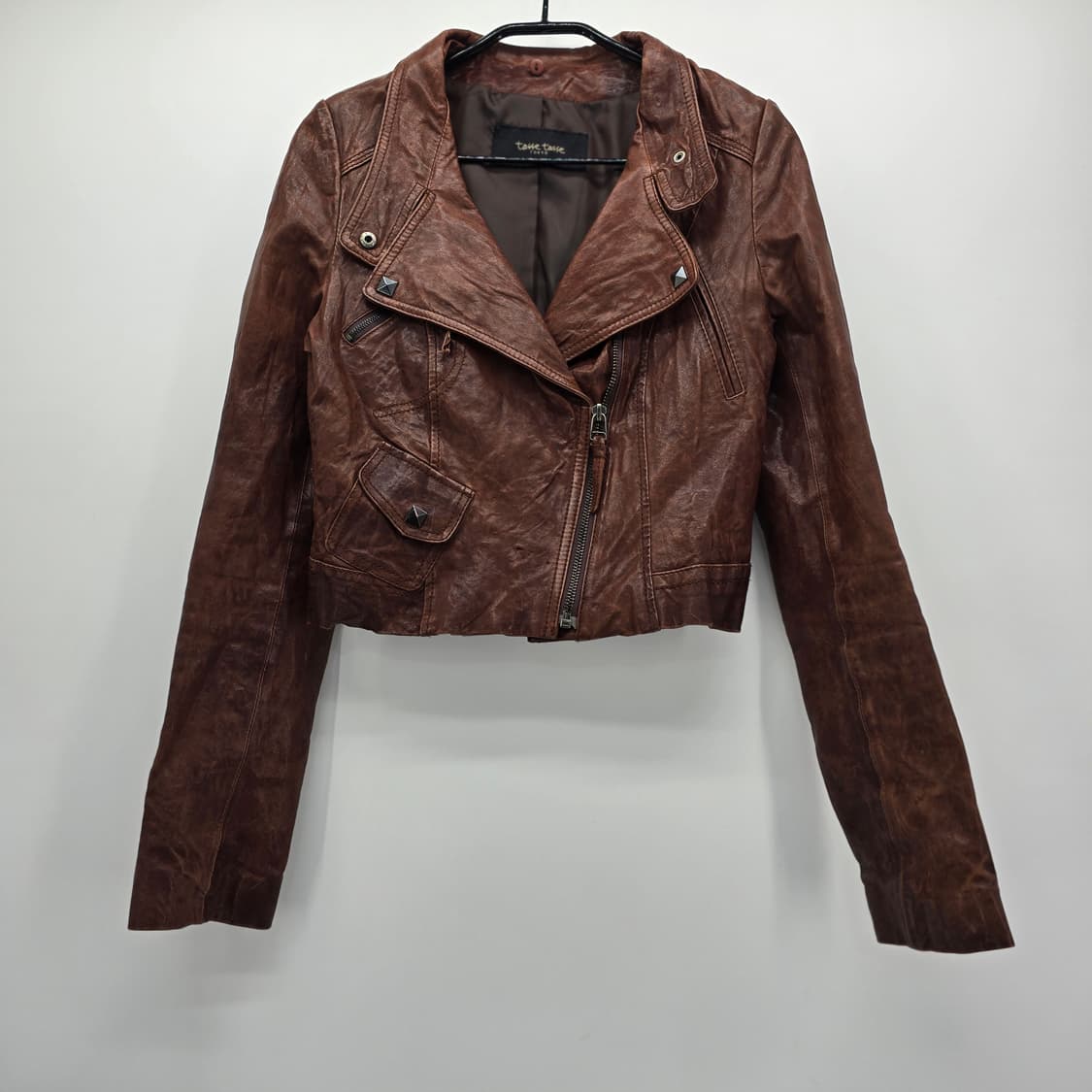 브라운 레더 크롭 라이더 자켓 XS 상품이미지2