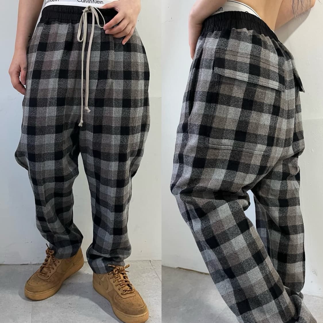 릭오웬스 19FW "LARRY" 드로우스트링 블랙 체크 트랙 팬츠  상품이미지7