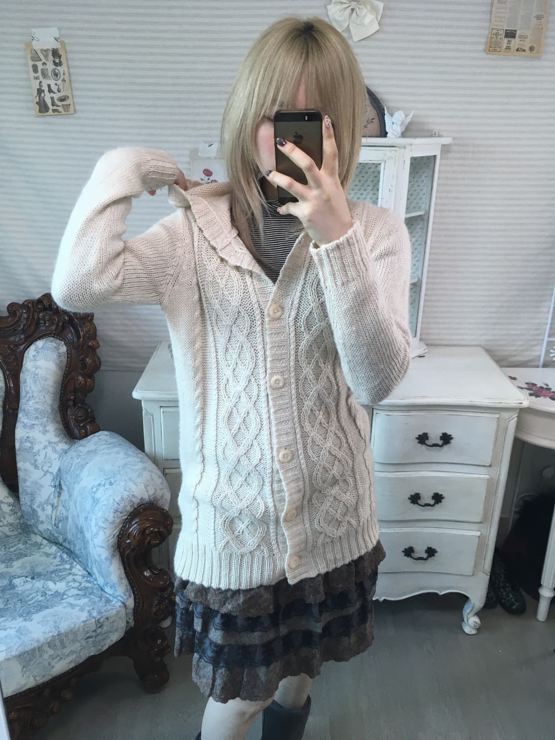 일본빈티지 이스트보이 아이보리 꽈배기 니트 가디건 상품이미지2