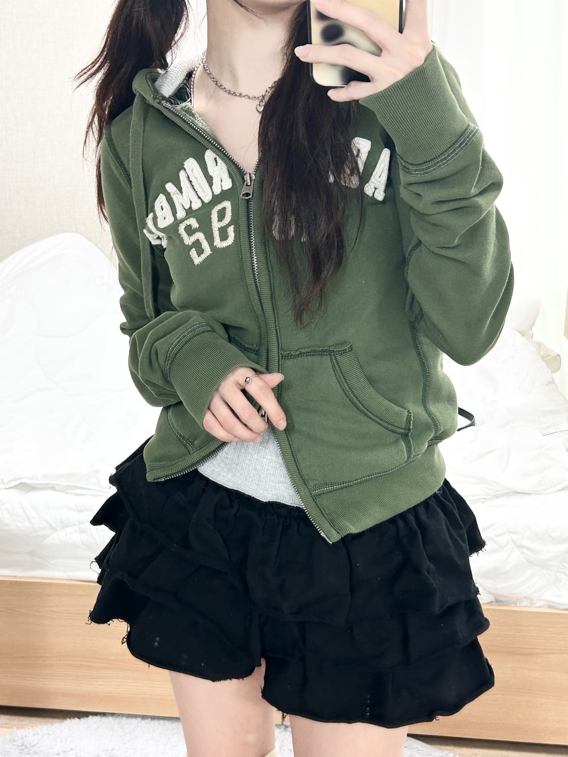 아베크롬비 빅로고 카키 투웨이 후드집업 상품이미지5