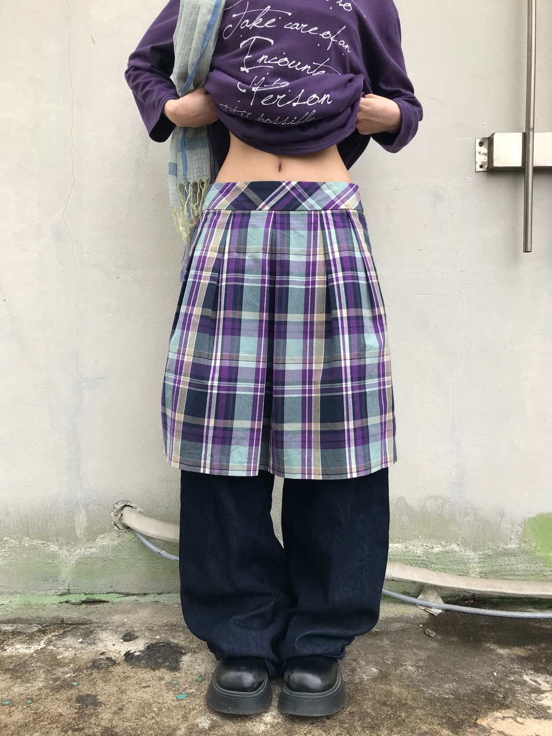 라벤더 체크 플리츠 스커트 상품이미지1