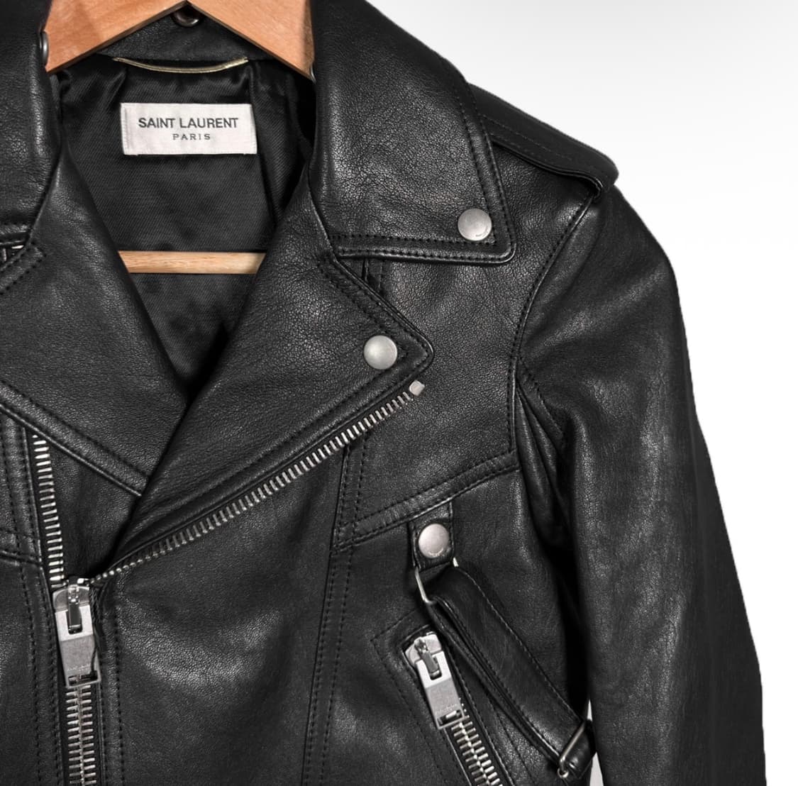 [34] 생로랑 여성 램스킨 레더 클래식 모터사이클 라이더 자켓 블랙 상품이미지4