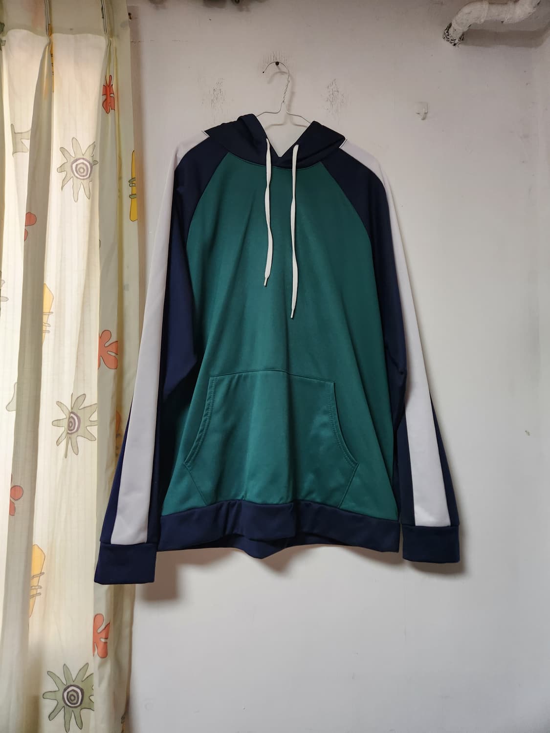 빅사이즈 배색 후드티 그린/네이비/화이트 상품이미지1