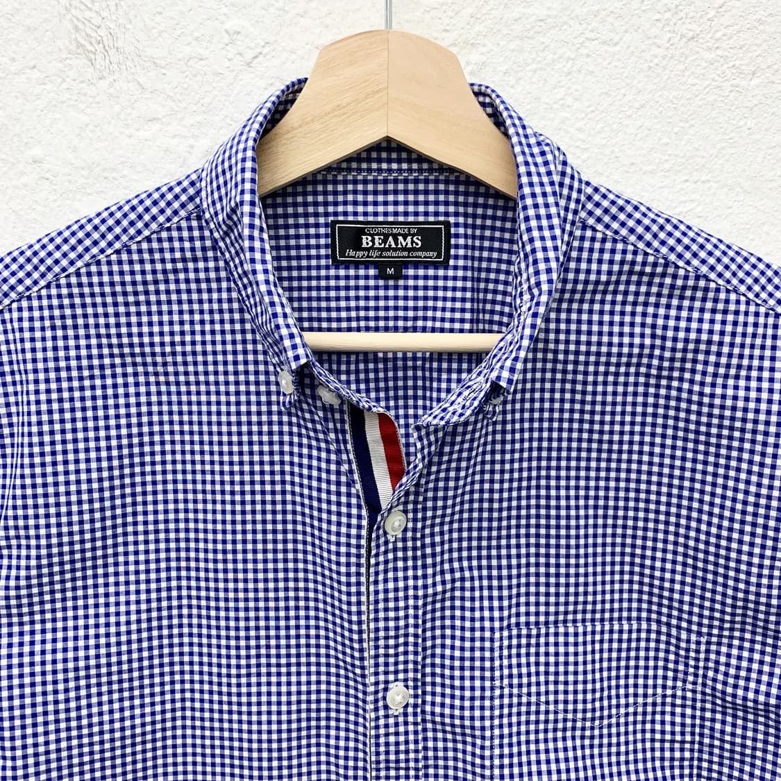 빔즈 블루 체크 삼선 디테일 하프 셔츠  상품이미지4