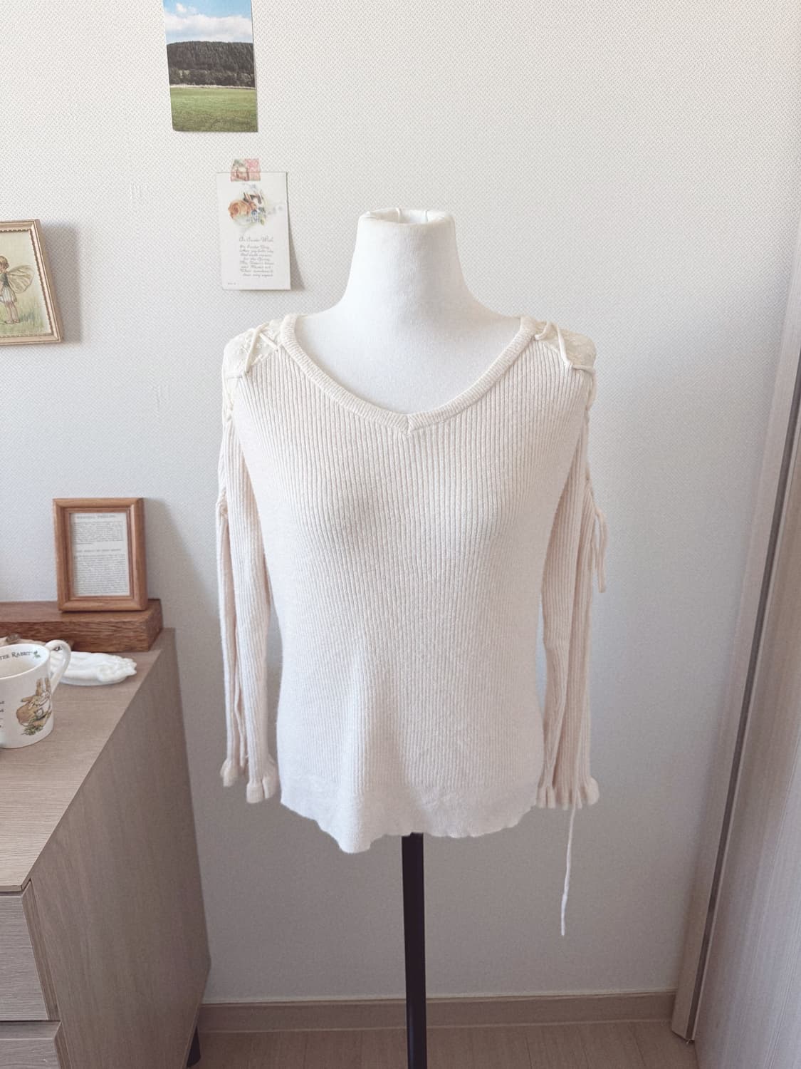 연핑크 레이스 끈 니트 상품이미지1