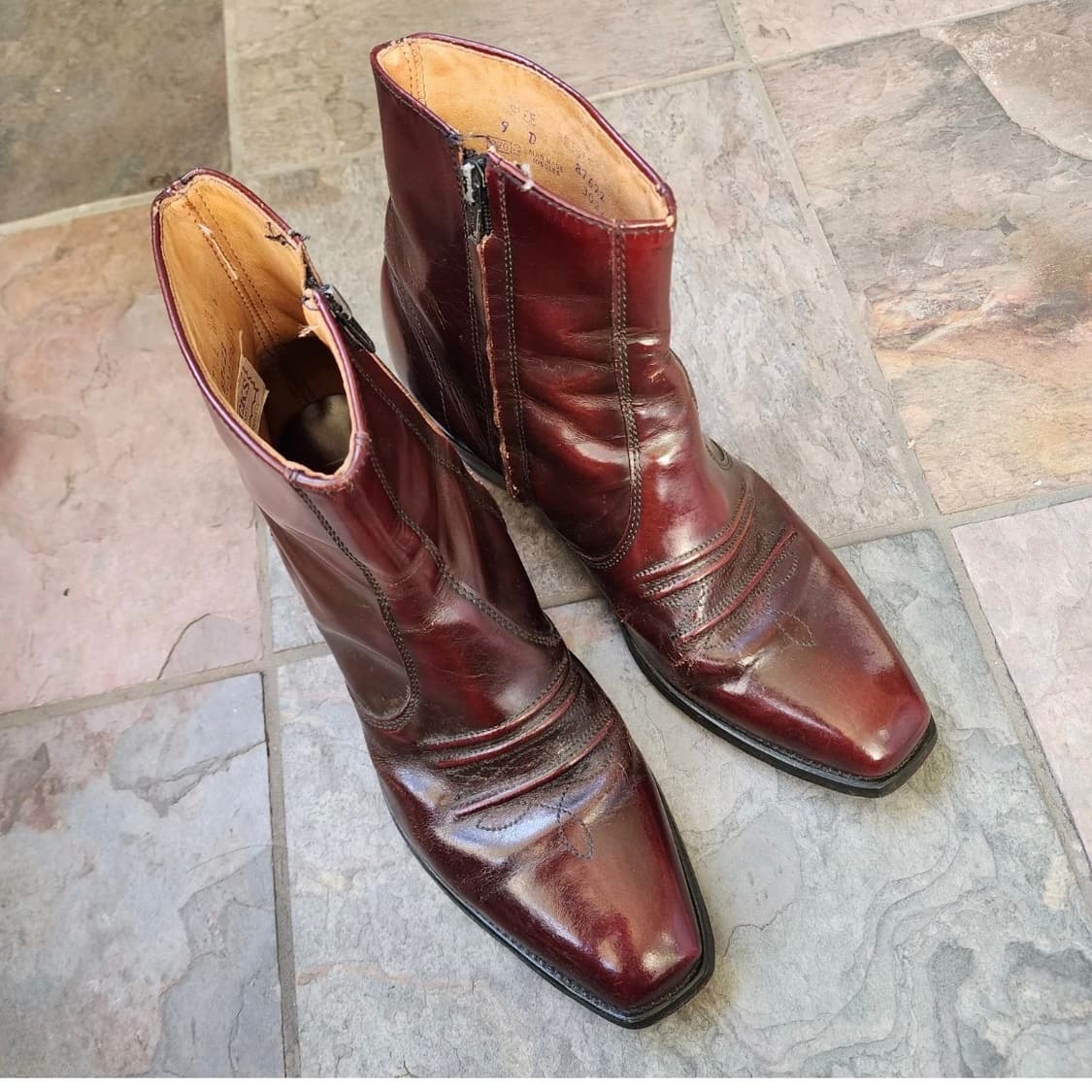 Sears 웨스턴 스퀘어토 집업 버건디 레더 숏부츠 9D 상품이미지5