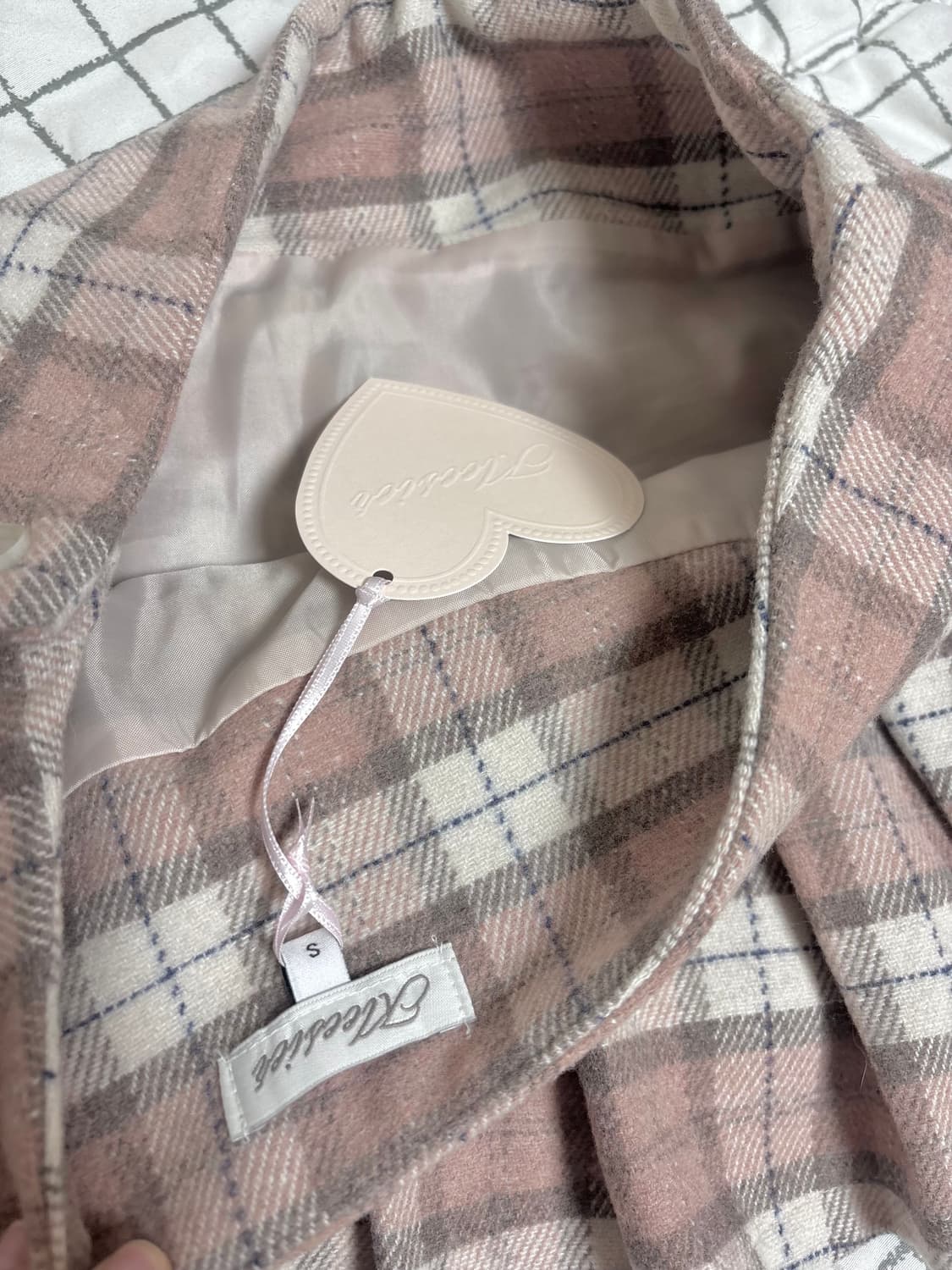 (새상품)클리시어 피치모카 울 플리츠 스커트 딸기초코 스커트 S 상품이미지8