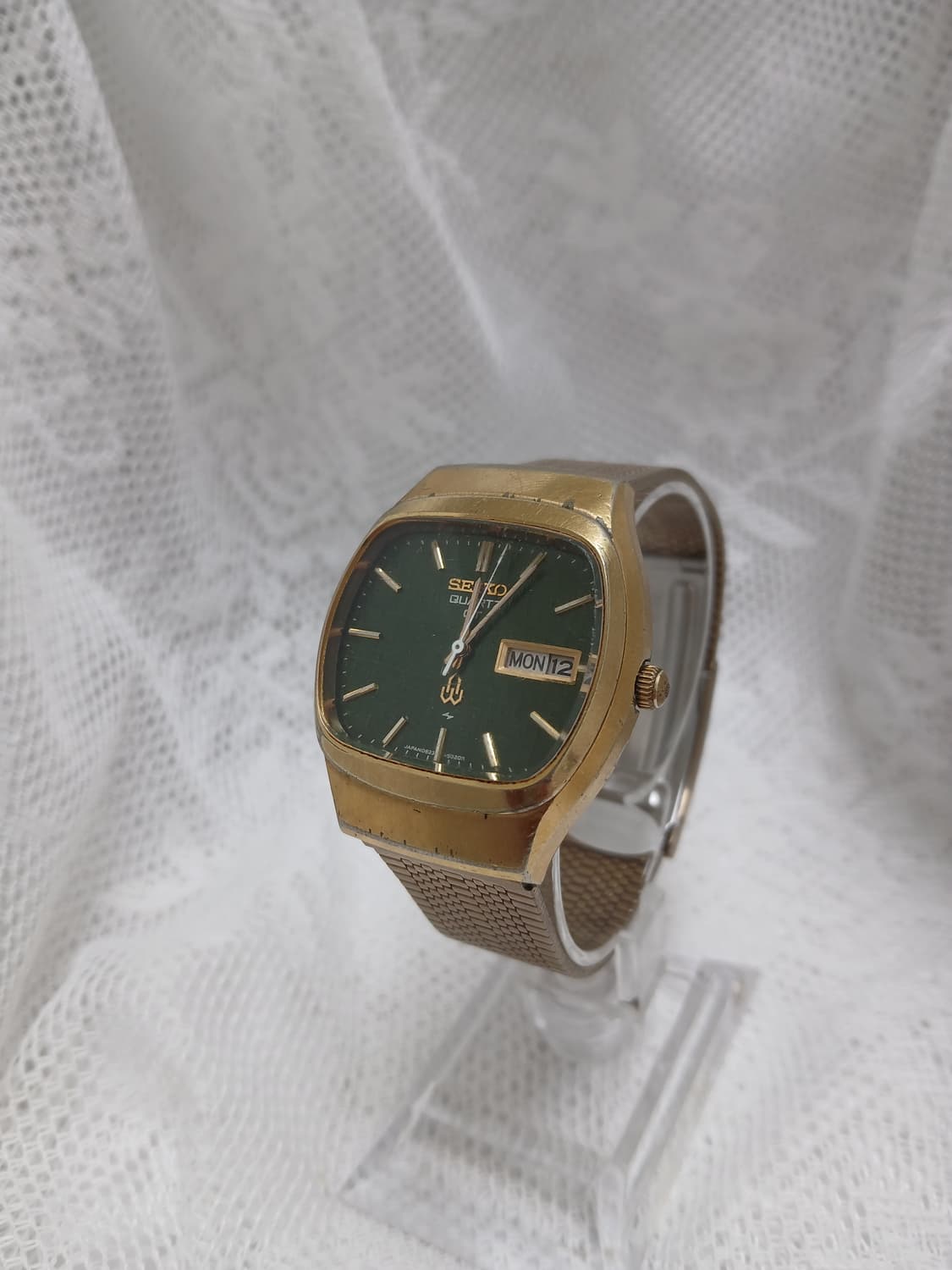 70s 빈티지 GT 그린 텍스처 다이얼 세이코 쿼츠 시계 상품이미지1