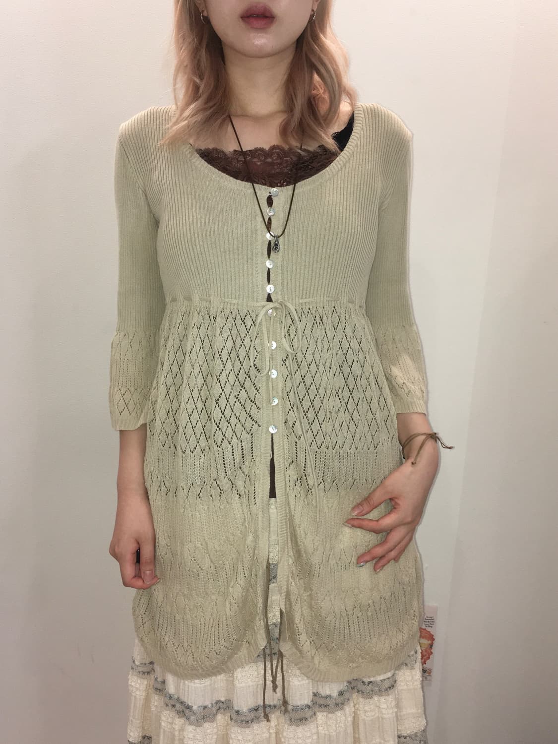 jpn vintage beige crochet knit cardigan 상품이미지1