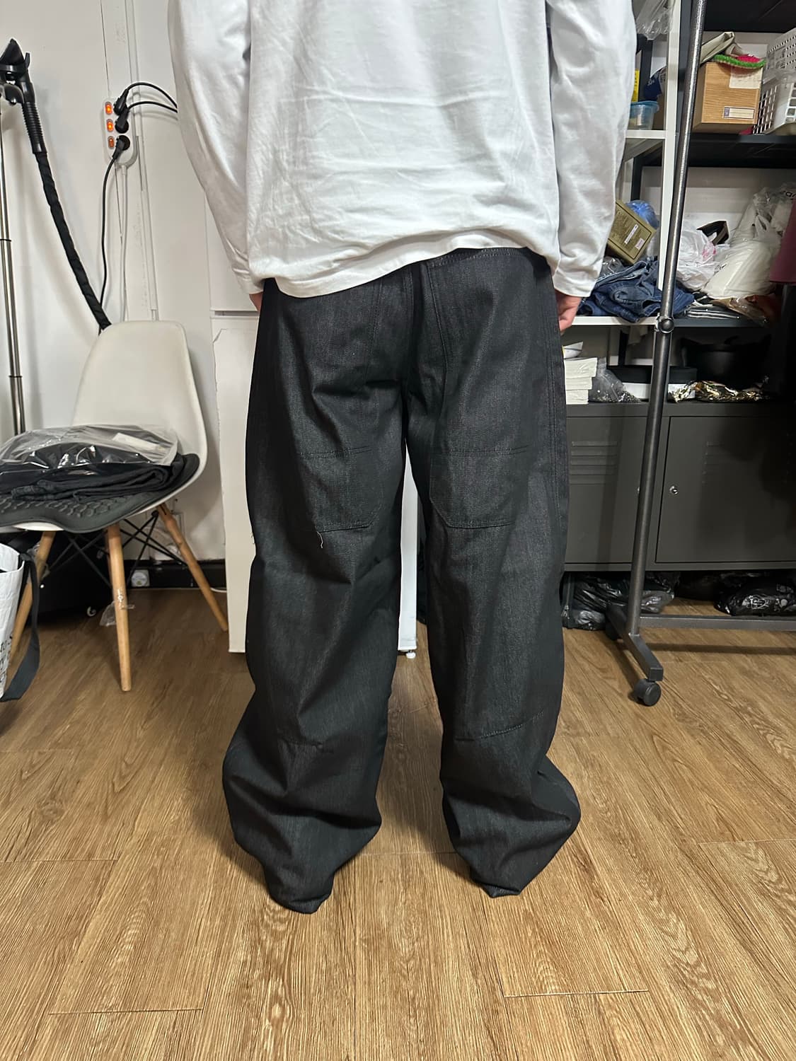 면 와이드 벌룬핏 커브 팬츠 M, L 블랙 새상품 상품이미지8