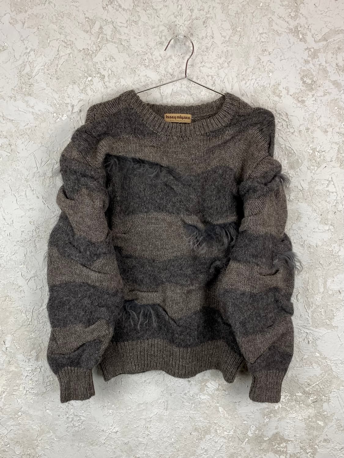 1970s 이세이 미야케 퍼 트리밍 웨이브 링클 울 스웨터 상품이미지2