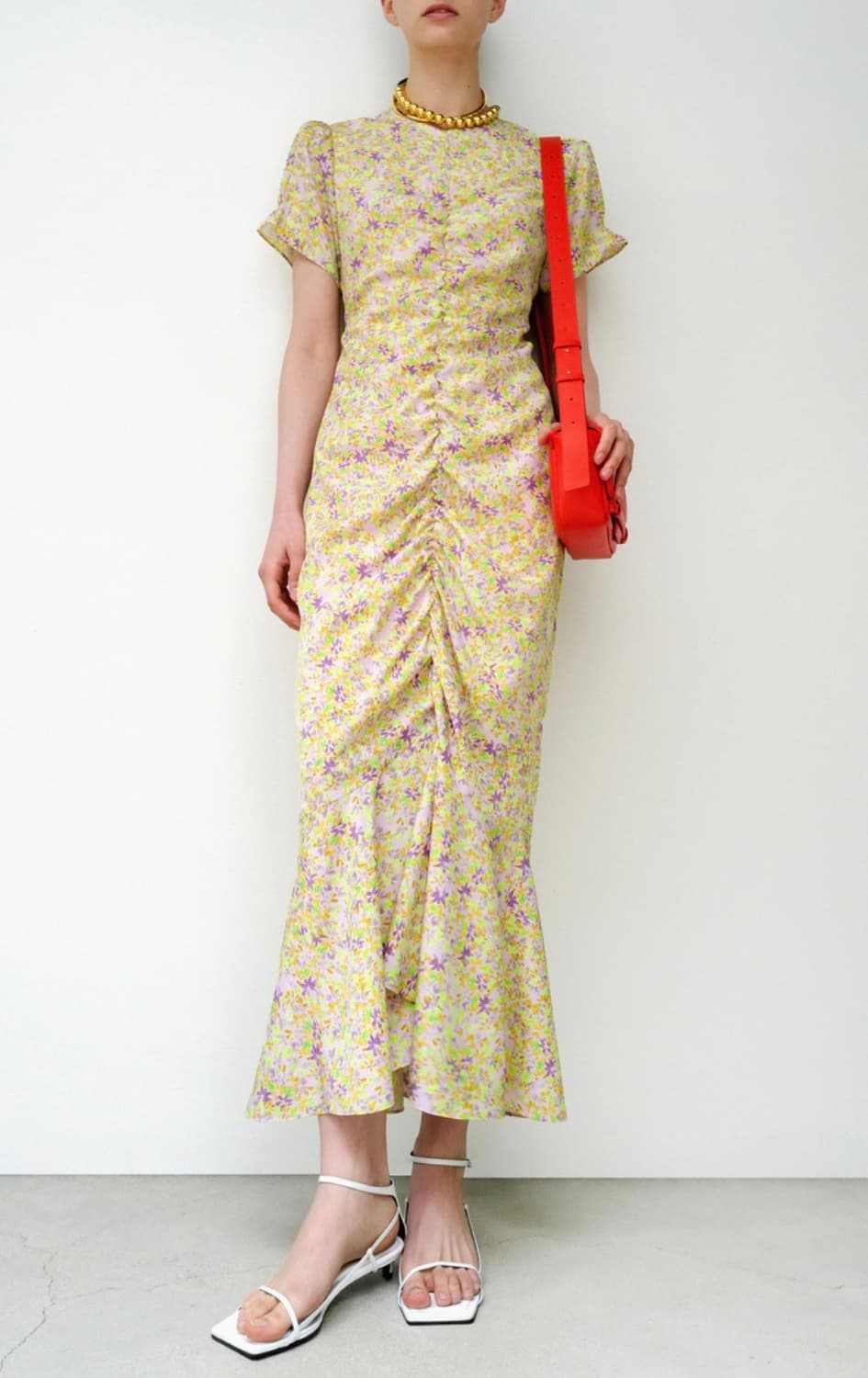 오르 플로럴 셔링 드레스 - xs, 롱 상품이미지1