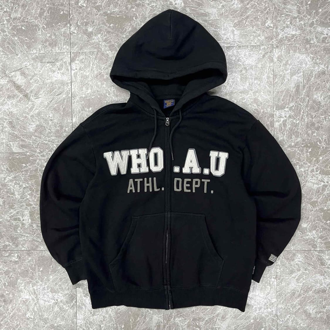 후아유 y2k 블랙 아치로고 스웻 후드집업 희귀져지(S) 상품이미지2