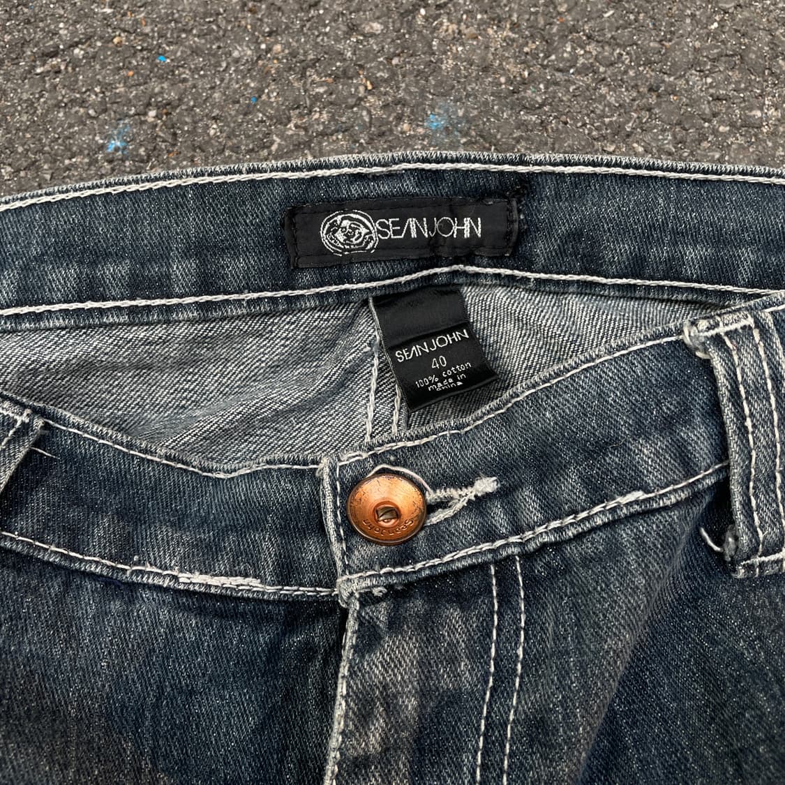 90s 션존 오리엔탈 자수 와이드 데님 청바지 올드스쿨 힙합 팬츠 40 상품이미지6