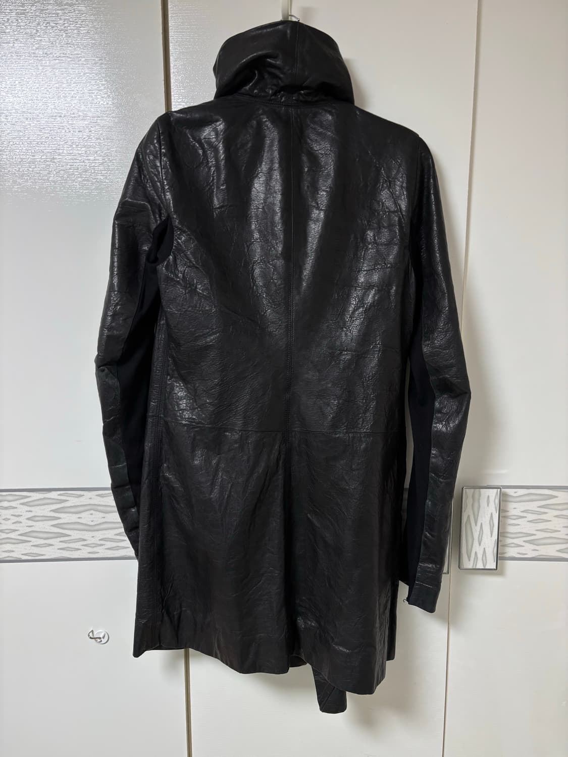 릭오웬스 사선 하이넥 레더코트 상품이미지6