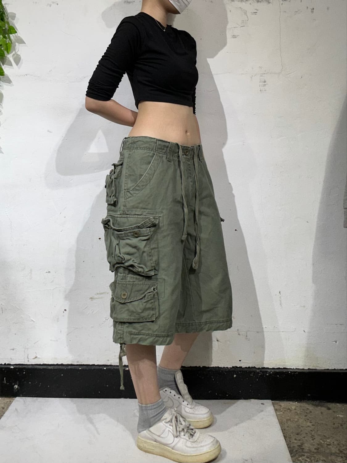 빈티지 카키 멀티 포켓 카고 반바지 버뮤다 팬츠 L 상품이미지1