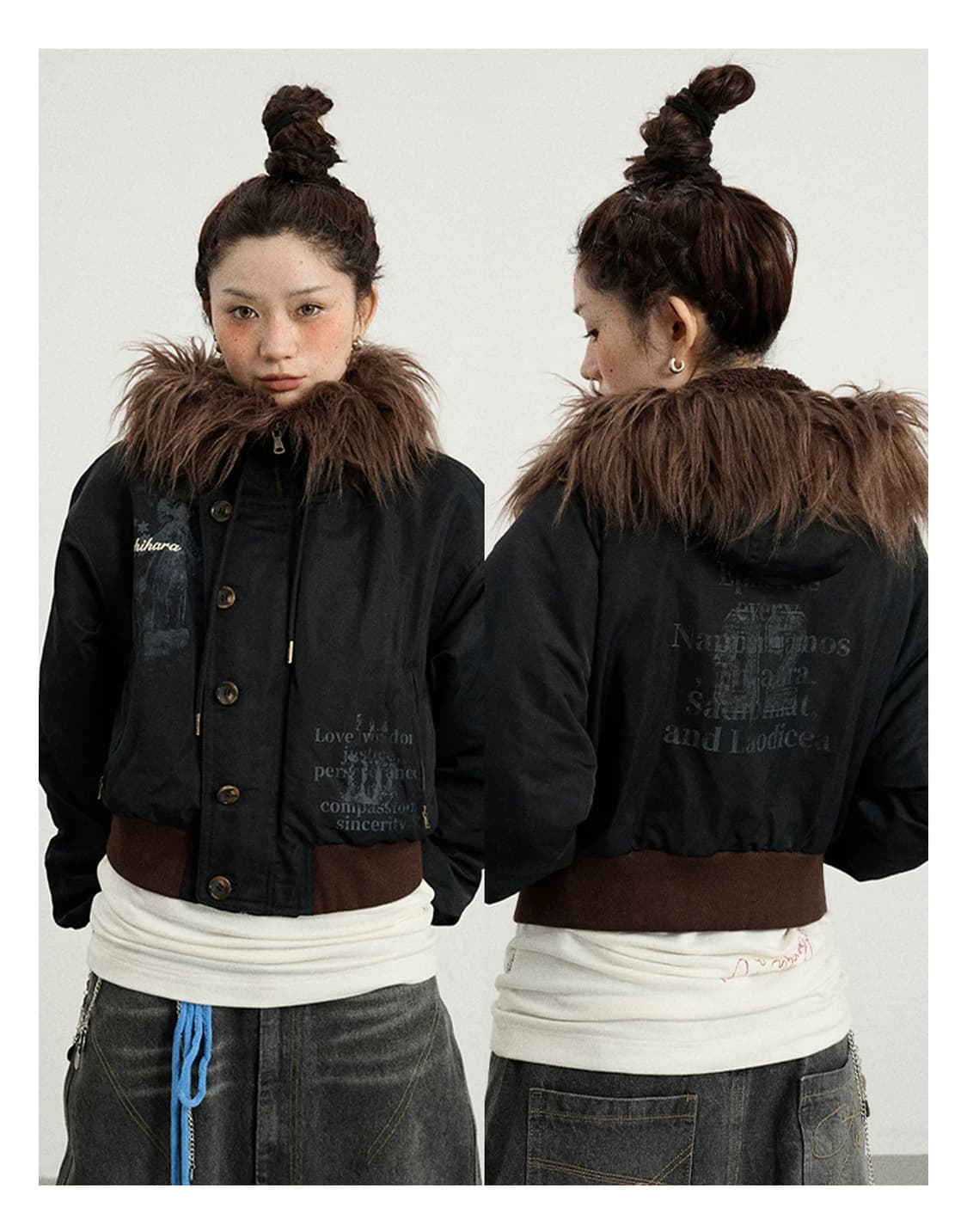 아치하라 퍼 후드 숏패딩M 상품이미지3