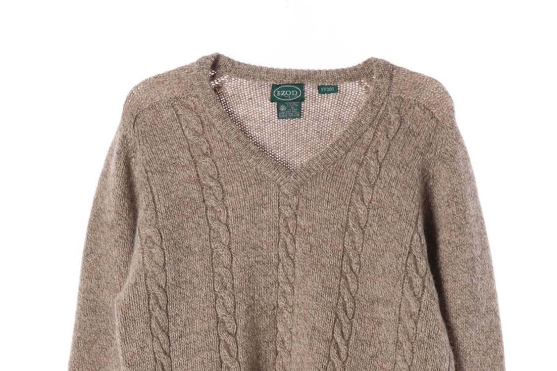 IZOD 90s 빈티지 퓨어 울 케이블 브이넥 니트 XL 상품이미지3