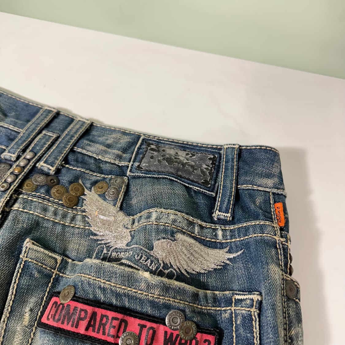 우먼M-L 로빈슨진 슬림 스키니핏 성조기패치 녹워싱 데님팬츠 상품이미지3