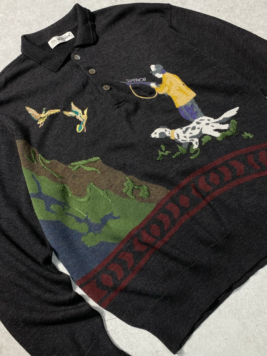 [105] 90s Superior 슈페리어 헌팅 자수 울 니트 상품이미지3