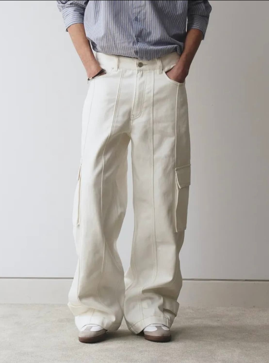메종미네드 화이트 데님 카고 팬츠 청바지 백바지 상품이미지1