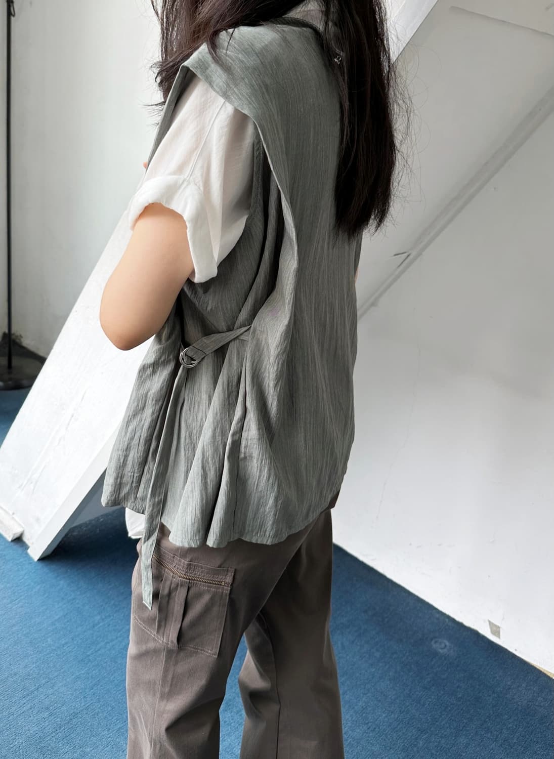 Washed poly nylon sleeveless belted P/O 상품이미지4