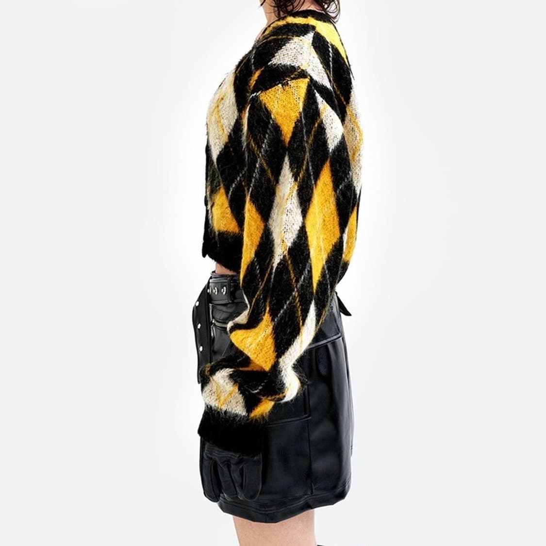 (무료배송) leey 아가일 세미 크롭 가디건 상품이미지1